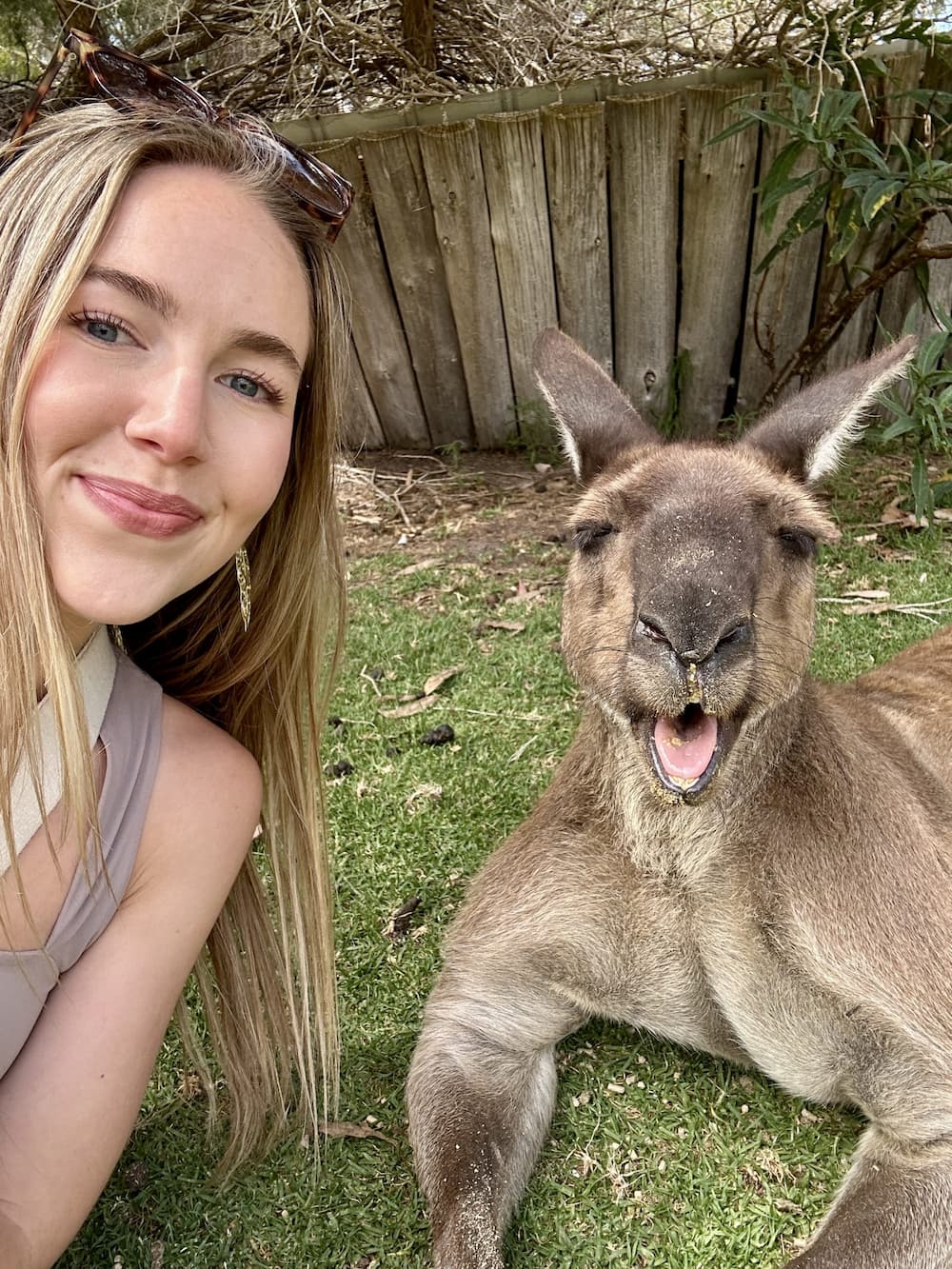 Moira taking a selfie with a kangaroo